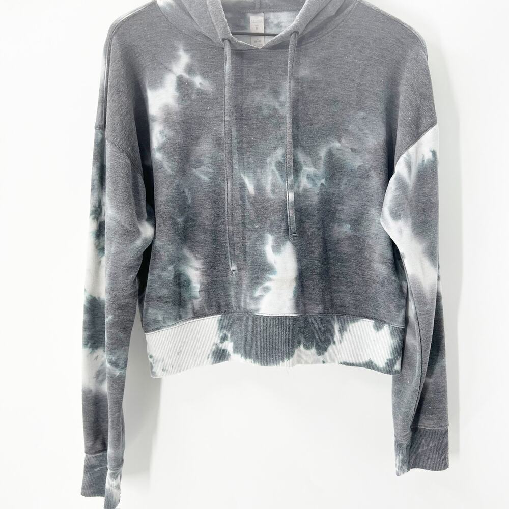 Balance Collection Women's Gray White Tie Dye Cropped Hoodie Sweatshirt M